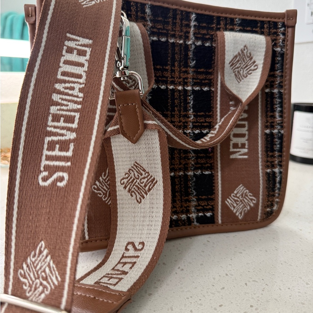 Steve Madden Tan and Black Plaid Messenger Bag